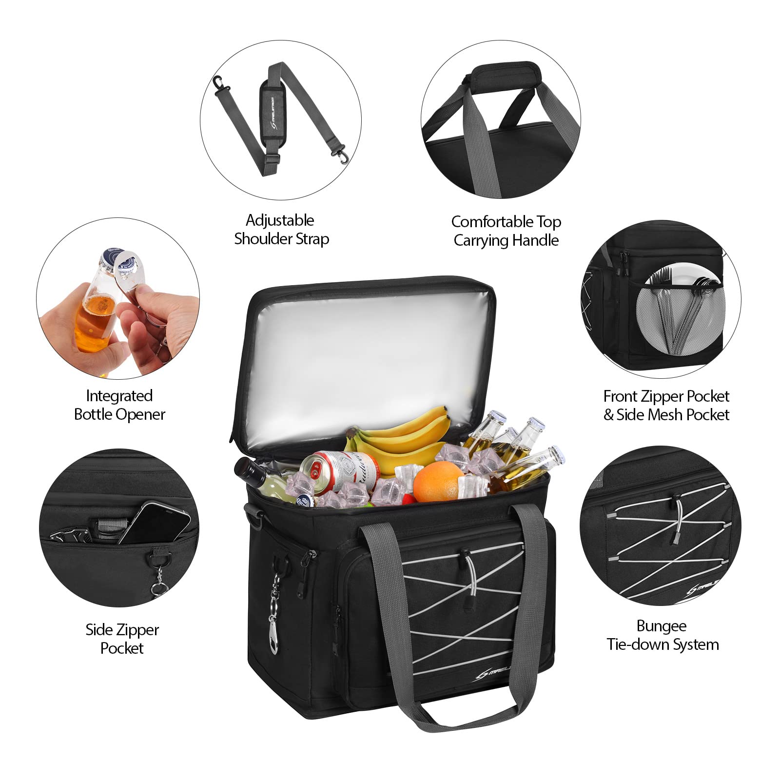 Maelstrom Ice Hollow Faltbare Kühlbox mit weichen Seiten, 60 Dosen, extra groß, isoliert, auslaufsicher, tragbar für Lebensmitteleinkäufe, Camping, Heckklappe und Roadtrips