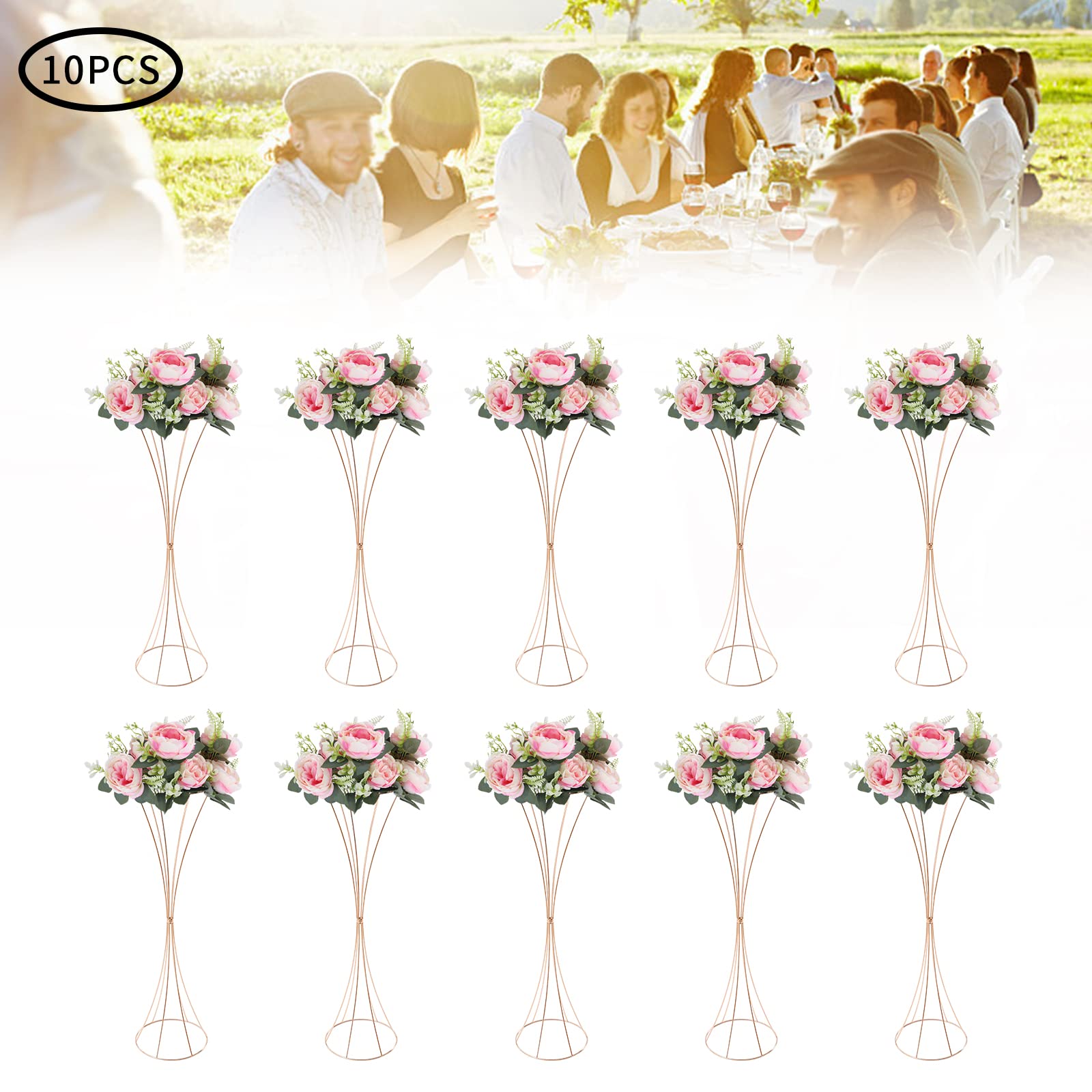 10 Stück Gold Hochzeit Tafelaufsätze Tisch Vase,80 cm Hoch Metall Trompete Vase,Street Guide für Hochzeit Party Abendessen Tafelaufsatz,Blumenständer für Weihnachten Jahrestag Dekoration
