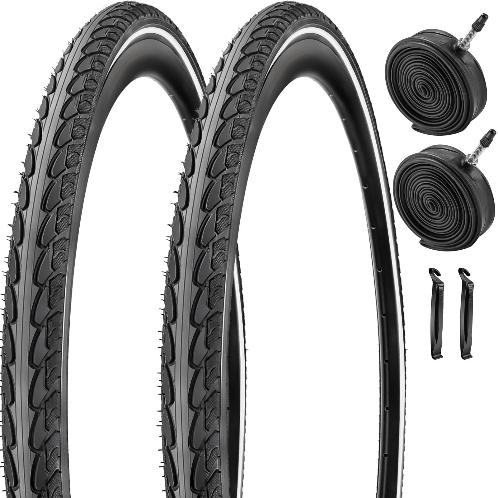 Paquete de 2 Ruedas Cubiertas Antipinchazos Bicicleta Carretera 700 x 35 C con 2 Tubos Interiores Presta, 2 Palancas, Reflectantes, Neumáticos Plegables (2 Neumáticos, 2 Tubos, 2 Palancas)