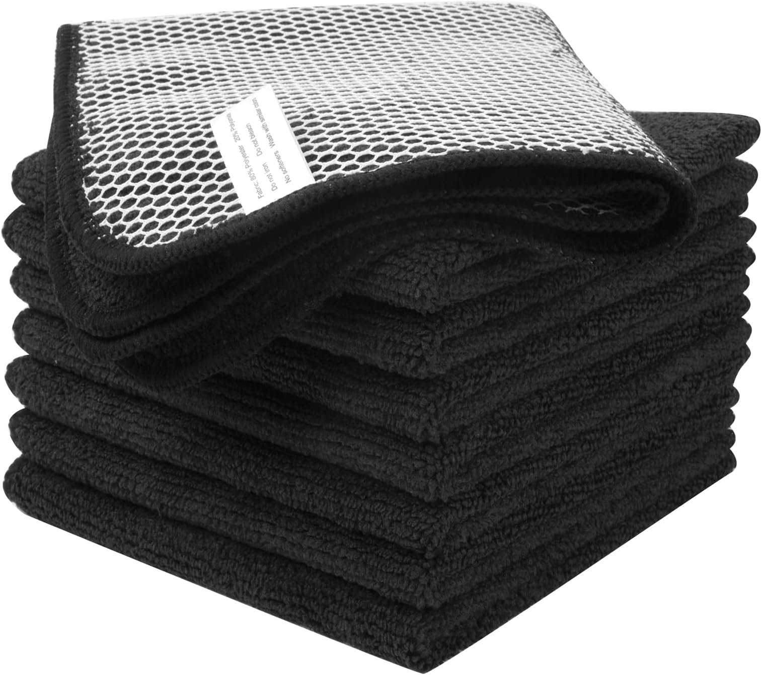VIVOTE Microfiber Dish Cloth for Washing Dishes Dish Rags Best Kitchen Washcloth Cleaning Cloths with Poly Scour Side 12"x12" 8 Pack (Black)