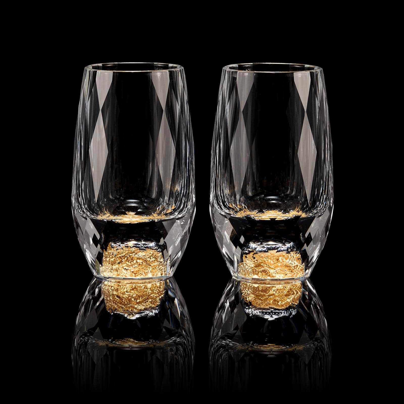 DUJUST Shot Glasses with Diamond Design (1.5oz), Crystal Shot Glass Set Decorated with 24K Gold Leaf Flakes, Luxury Shot Cups, BPA-Free &amp; Lead-Free, Perfect for Décor &amp; Collection - 2 pcs