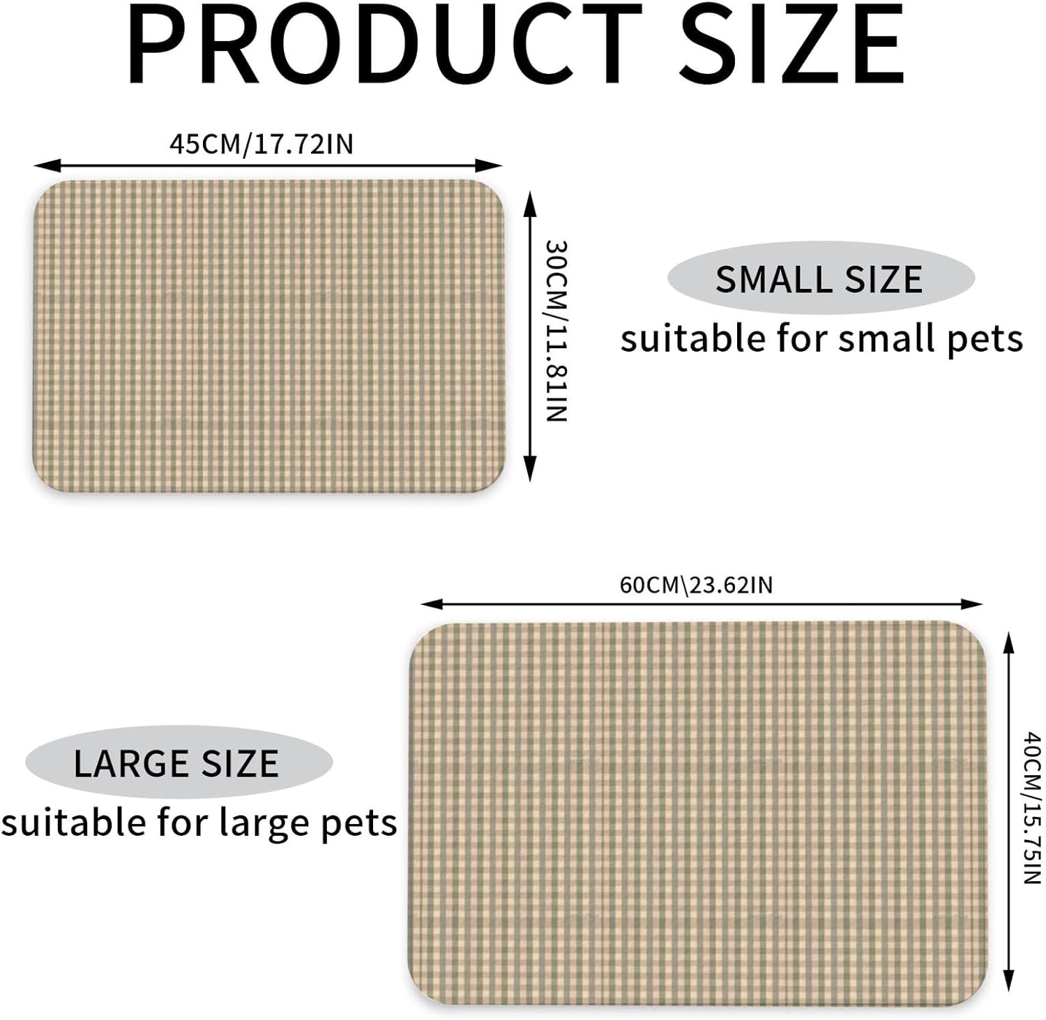 Olive Wood Plaid Leather Absorbent Pet Feeding Mat Non-Slip for Dogs Cats 40x60cm