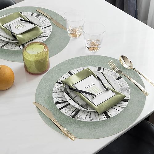 Miniatura 6 de Manteles individuales redondos de doble cara, de piel sintética, antideslizantes, resistentes a las manchas de calor, para exteriores, para cocina y