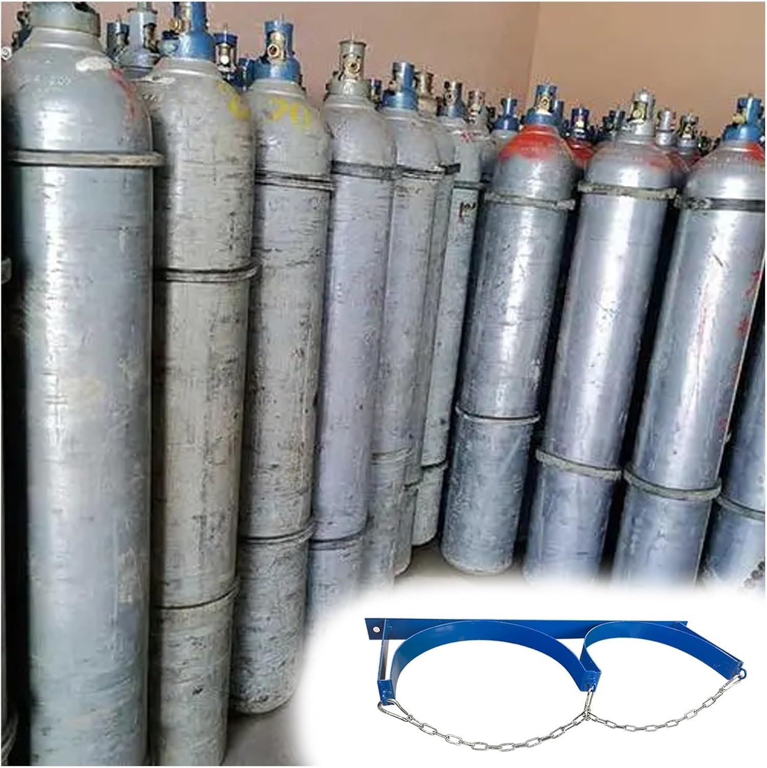 Genérico Soporte para Tanque de oxígeno - Carro para Tanque de oxígeno montado en la Pared con Cadena y Tornillos de fijación, Soporte para Cilindro de Gas para fábrica de hospitales, Estante de Acer