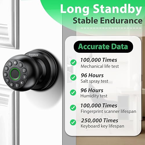 Miniatura 6 de Perilla inteligente para puerta, cerradura de huellas dactilares 4 en 1, entrada sin llave (huella dactilar, aplicación, códigollave) Puerta