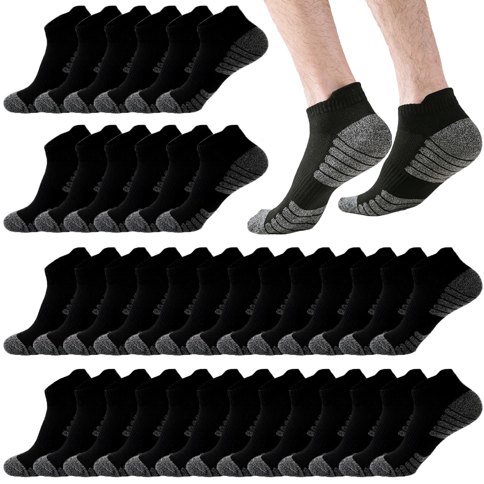 10-20 Pairs Athletic Ankle Socks for Men Breathable Low Cut Running Socks Cushioned Moisture Wicking for Sport Traveling