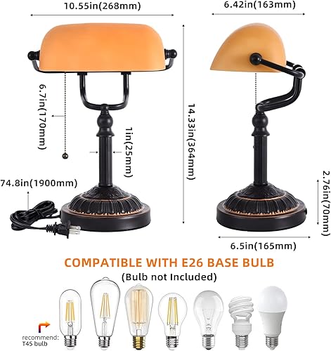 Miniatura 6 de Lámpara de escritorio rústica de banquero, lámpara de escritorio tradicional de banqueros con puerto USB, lámpara de mesa vintage de granja para