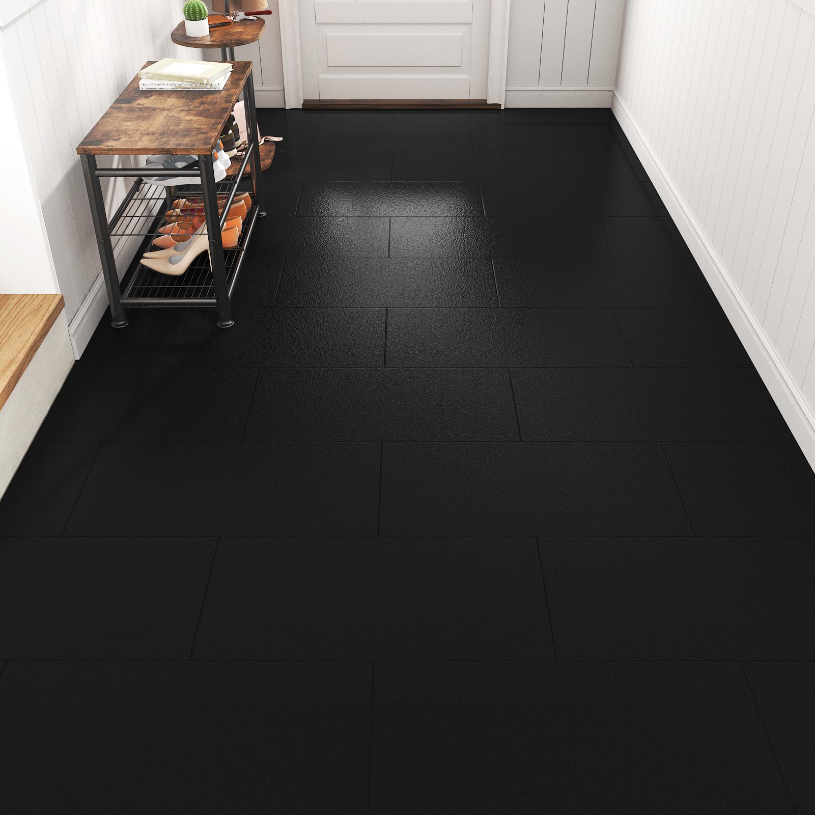 15 piastrelle nere adesive per pavimenti del bagno, in vinile, impermeabili, rimovibili, autoadesive, per affittuari, cucina, lavanderia, camper, 30,5 x 61 cm