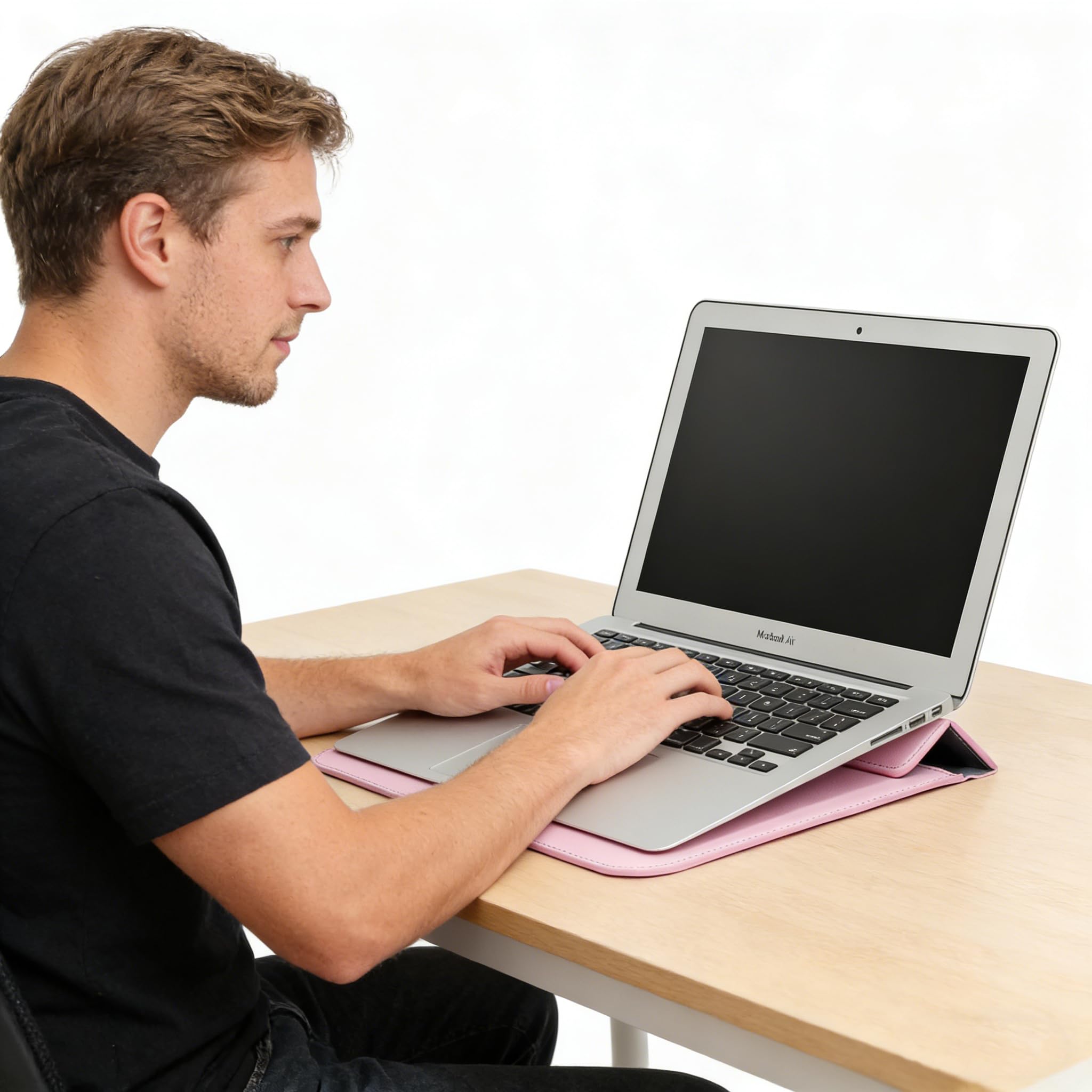 Lunivop Etui na laptopa, kompatybilne z MacBook 13-14" (M1/M2) 2016-2022, MacBook Neo 13" Pro 14" Air 13,6" (M2/M3/M4/M5) 2022-2026, skóra PU ze stojakiem, etui na laptopa (Różowy)
