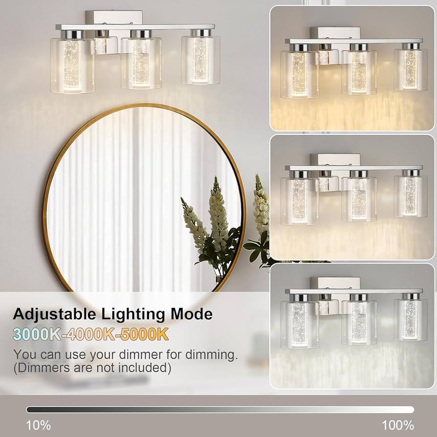 DreamyMagic　0330 Bathroom Light Fixtures, 3-Light Chrome Vanity Lights-3