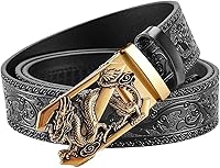 VJK Men's Ratchet Belt: Vintage Dragon Head Automatic Buckle, Genuine Leather Slide Belt, Cut-to-Fit Adjustable Waist Strap for Dress & Casual
