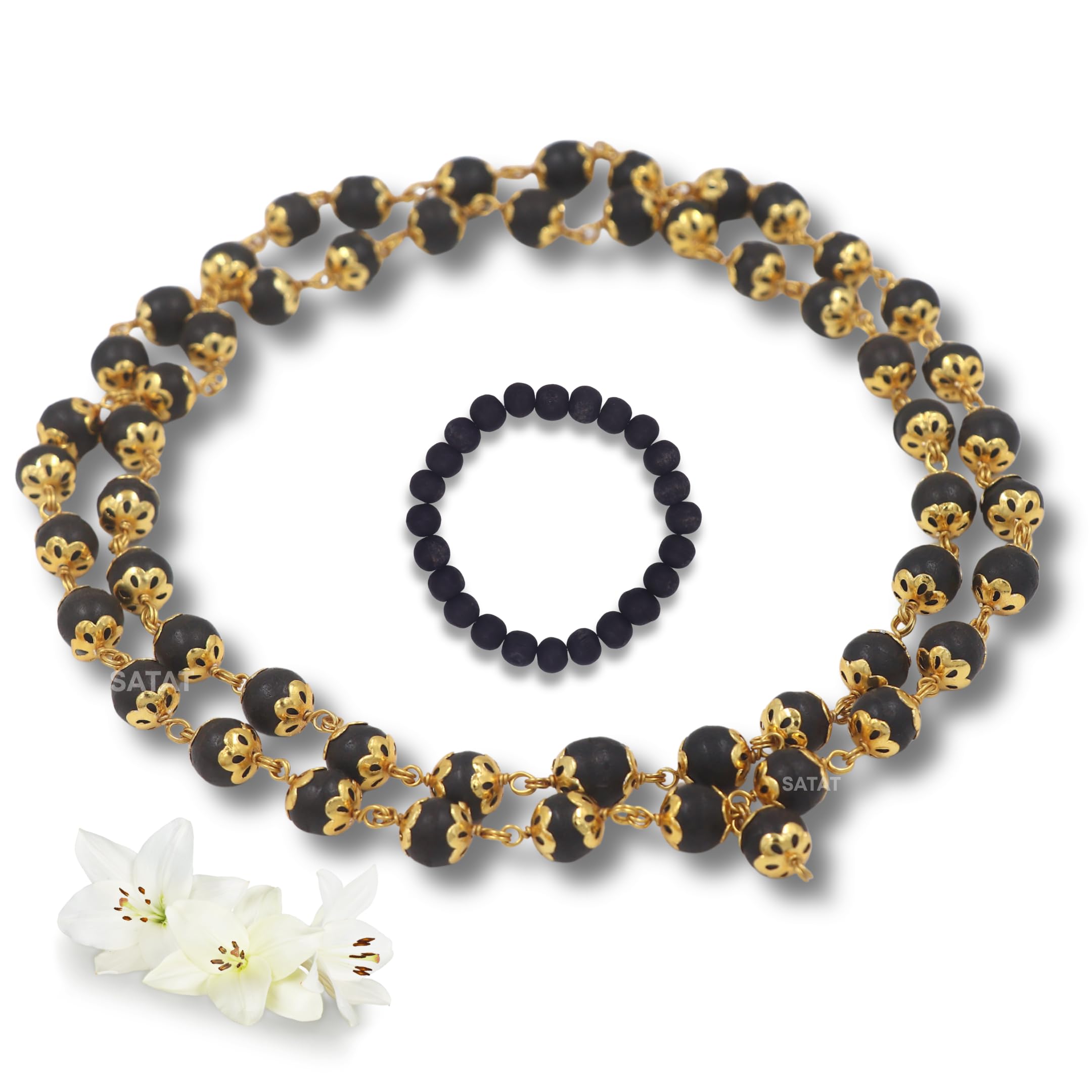 SATAT 54+1 Bead Karungali Malai 100% Natural | with 2 Lab Certification | Encased in Brass Caps | Bead Size: 8mm | Natural Ebony Wood | Puja & Mantra Japa | For both Men & Women | கருங்காலி மாலை-image-21