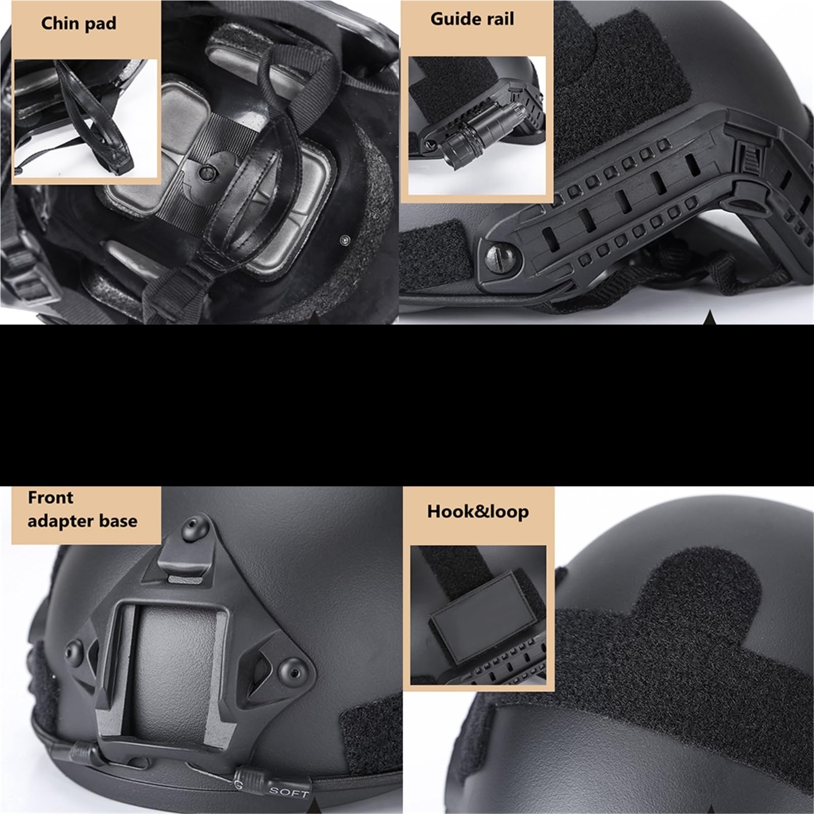 Casco táctico con Auriculares y Funda Linterna Gafas y protección Mejorada for Airsoft Casco rápido for Caza.