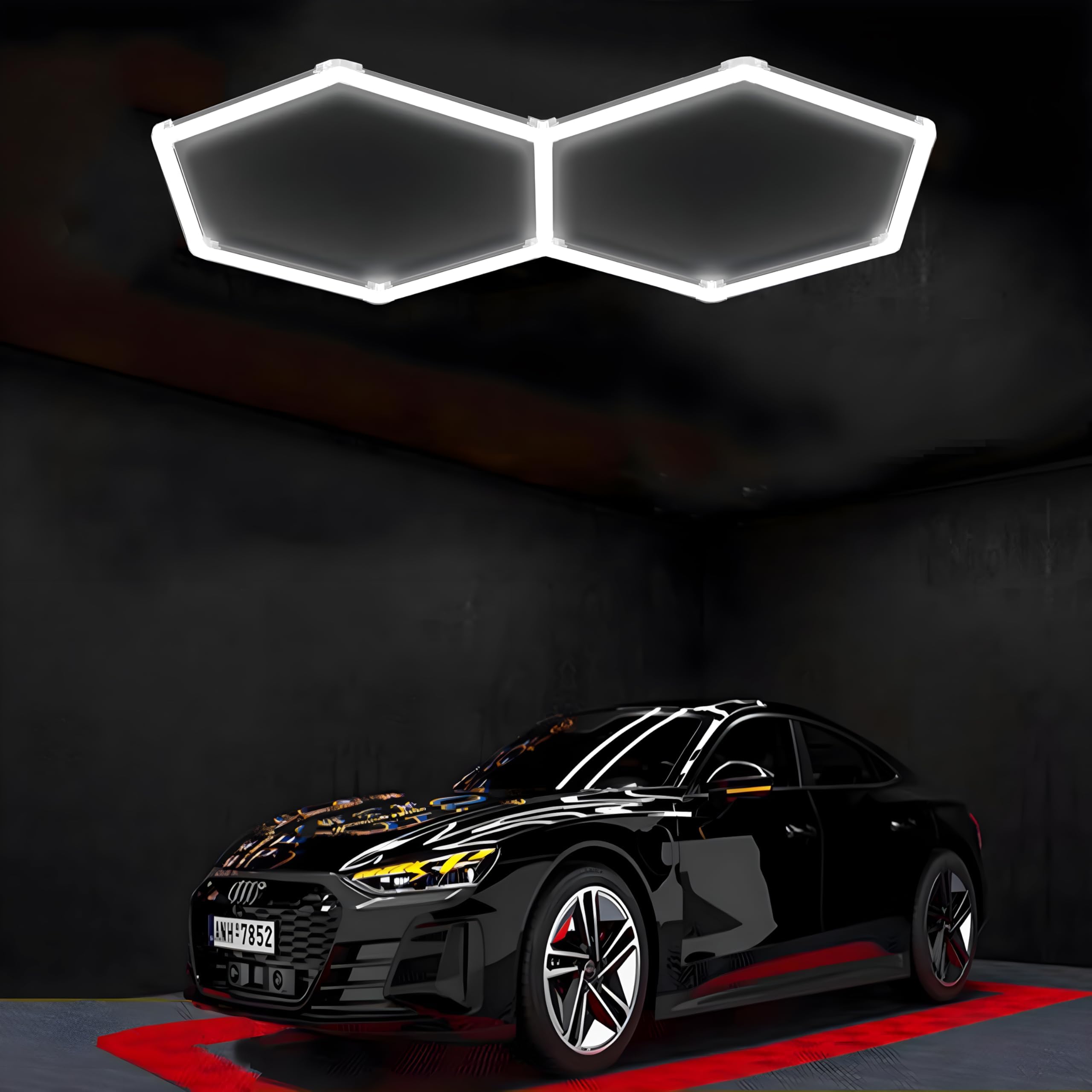 Lámpara de techo LED hexagonal para garaje-11pcs luces de tubo,88W 1.7x1.0m luces LED de techo conectables para taller,garaje,almacén,gimnasio,sala de lavado para el cuidado del automóvil (2-Hex)