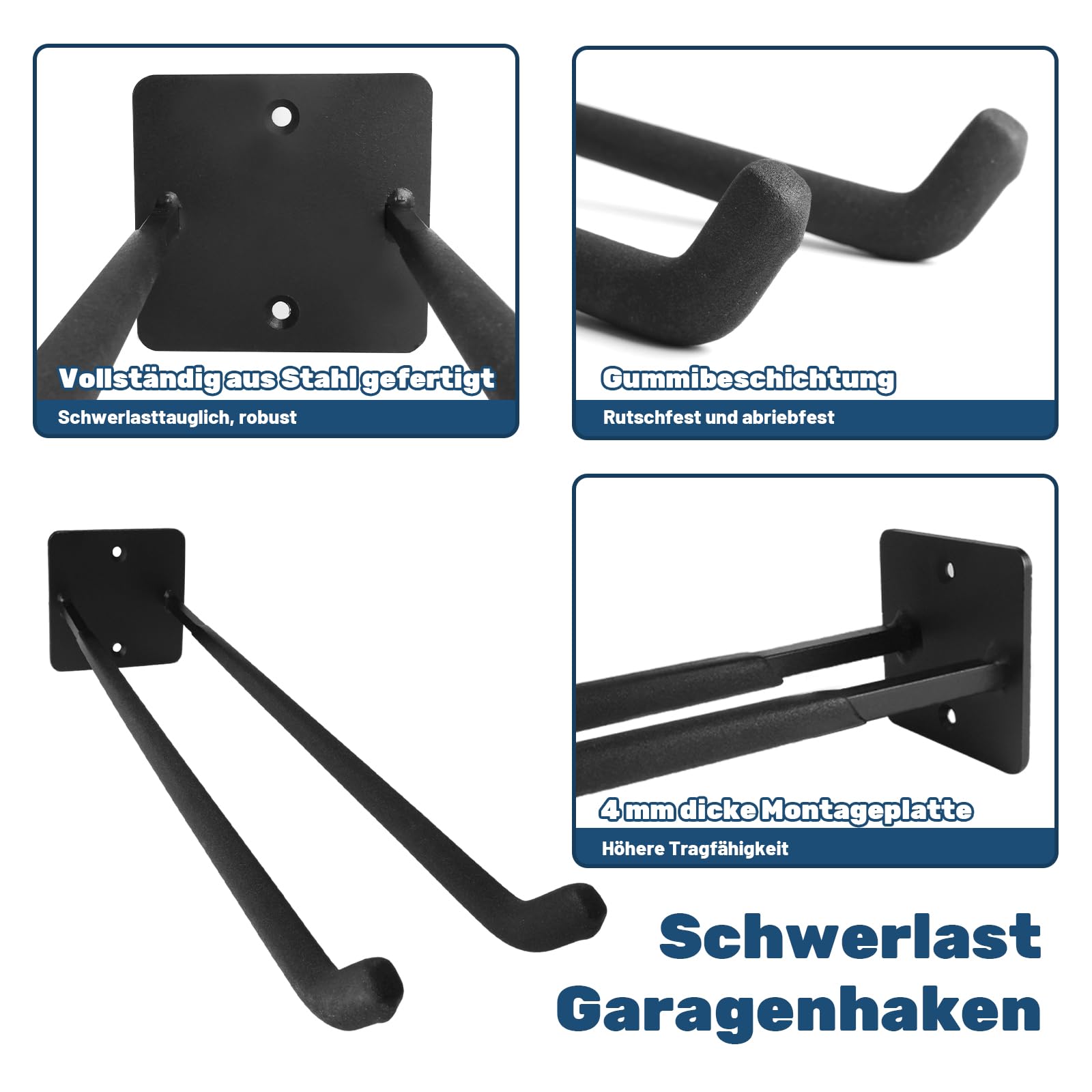 Storystore Garagenhaken, 4 Stück Länge 35.5cm Reifenhalter Wandhalterung, Schwerer Werkzeug Autoreifen Wandhalterung für Autoreifen, Fahrräder, Leiter, Gartengeräte, Platzsparend Belastung: 80 kg