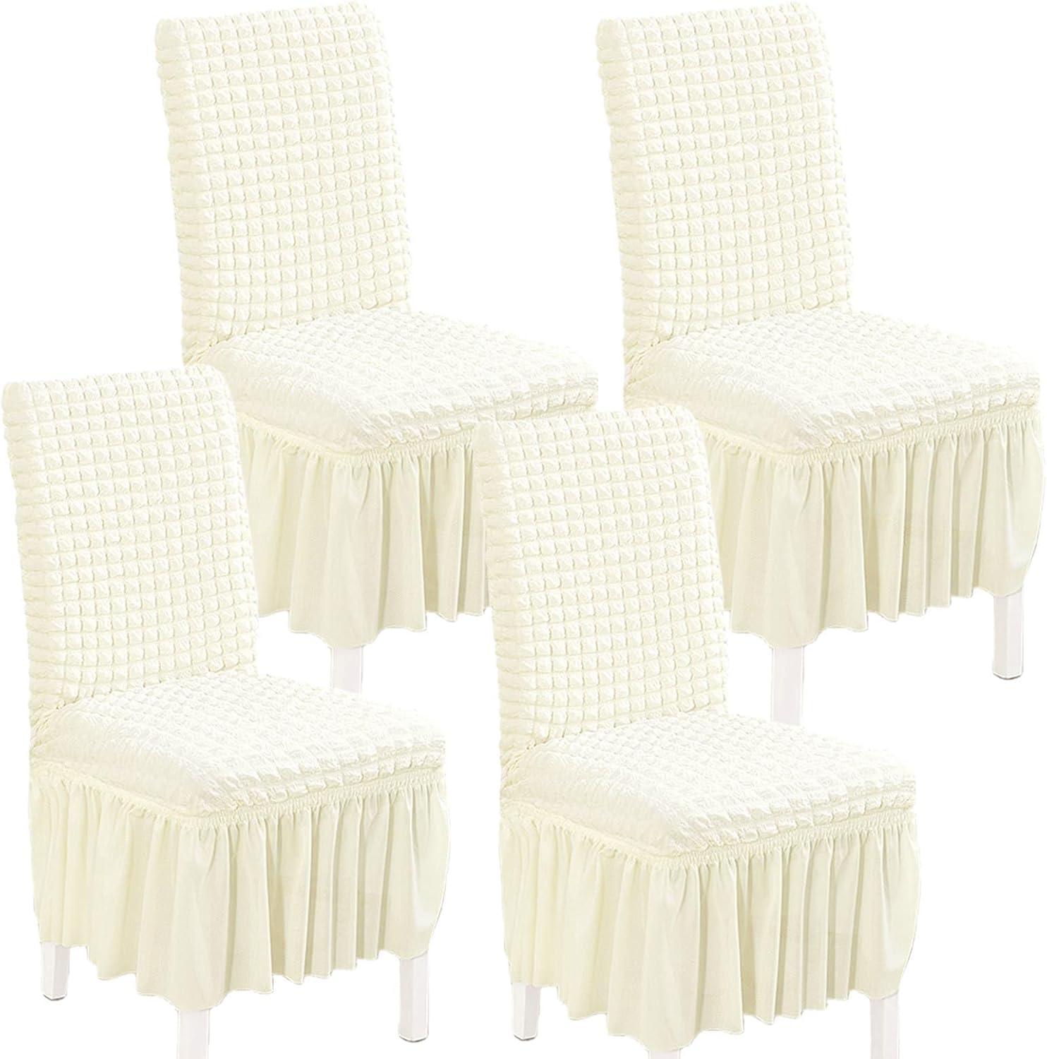 Elastic Dining Chair Covers 4 Pack - Stretch Washable Chair Slipcovers with Skirt Universal Fit for Home, Party for Kitchen, Holiday Decor (Ivory, 4 Pack)