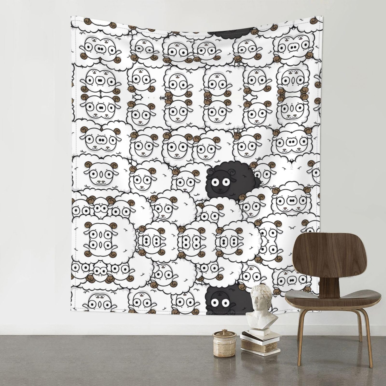 YYHHAOFA Cartoon Black White Sheep Prints 60x51in Wall Tapestry Boho Chic Dorm Decor & Beach Throw Blanket