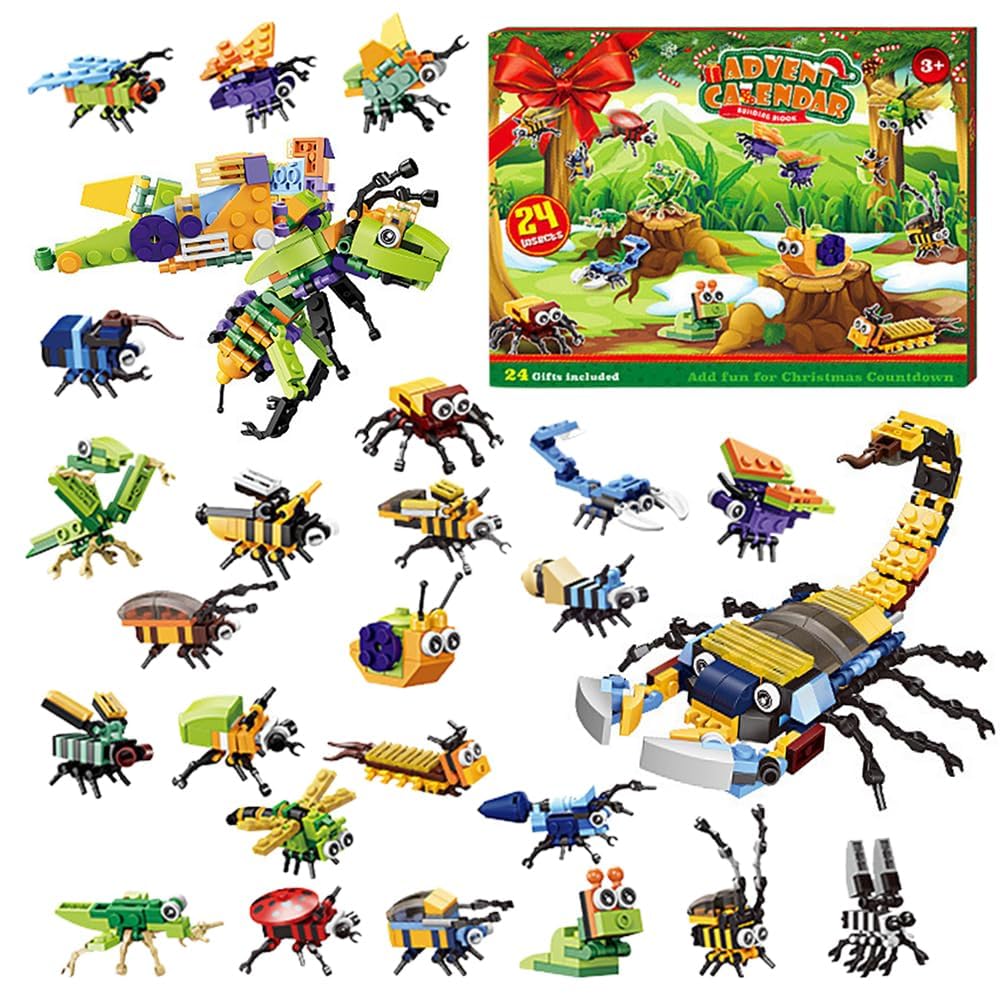 Calendrier De L'Avent Briques De Construction 24 Surprises - Voitures, Dinosaures, Animaux 3 En 1, Jouet éducatif STEM 3-12 Ans