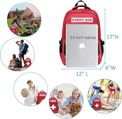 Miniatura 5 de Camoredy Bolsa de primeros auxilios vacía roja mochila médica de emergencia para primeros auxilios, bolsa de trauma, impermeable, multibolsillo para