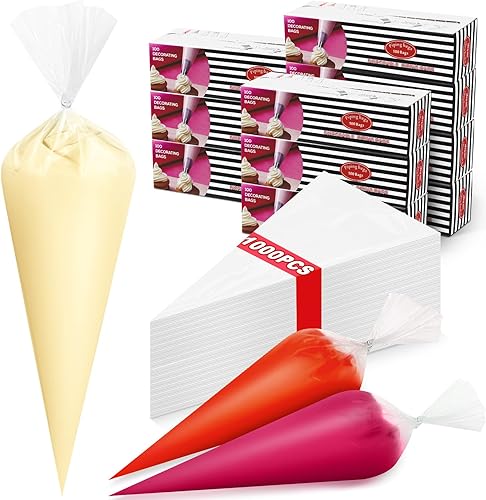 Hushee 1000 bolsas desechables de 16 pulgadas a granel gruesas transparentes desechables para pastelería, bolsas de decoración de pasteles, bolsas