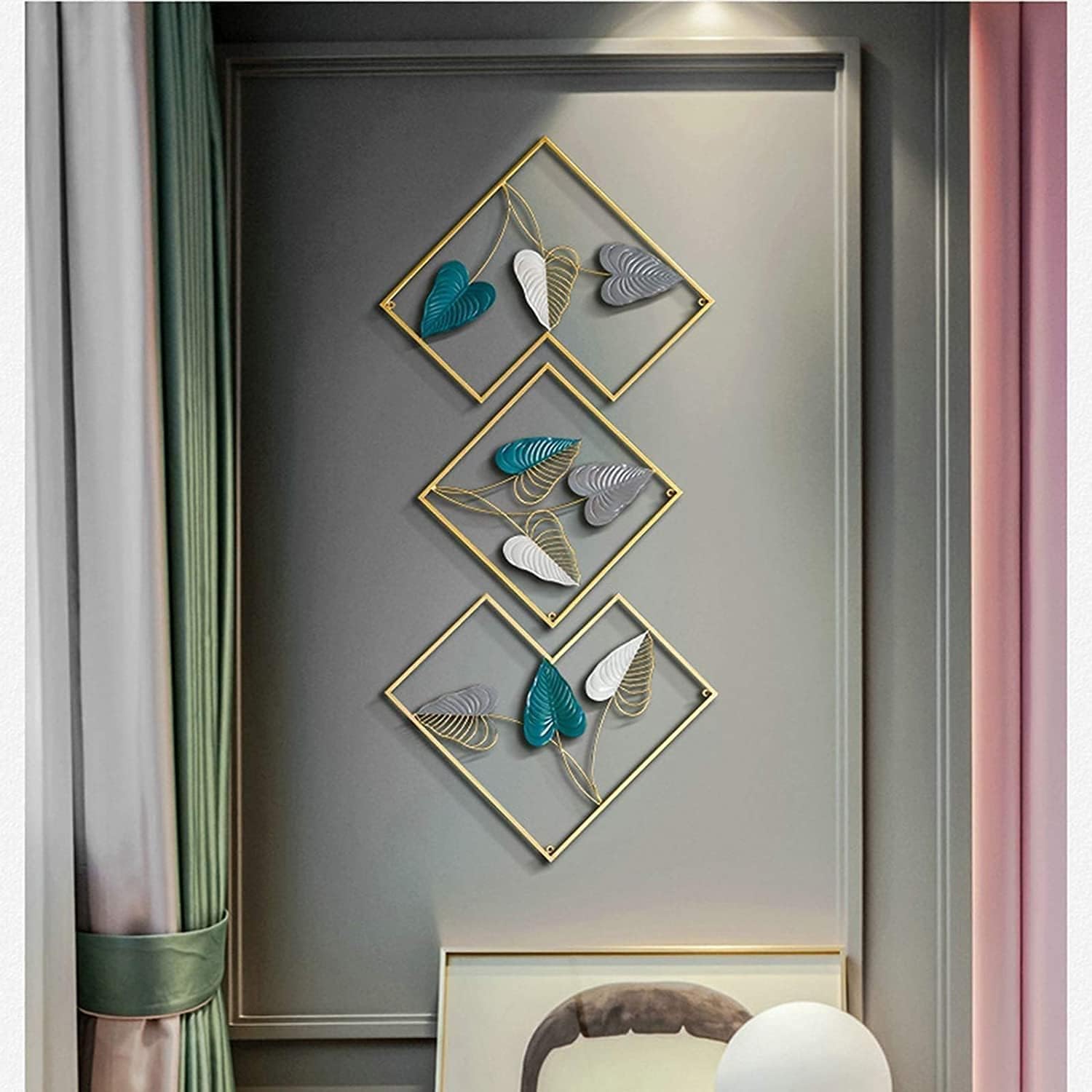 REGENT HOME CORPRATION Wall Art Decor Metal Leaf Wall Art, Metal Wall Decor, Interior Decoration, Creative Restaurant Wall Pendant，Housewarming Gift,3 Panels Wall Hangings