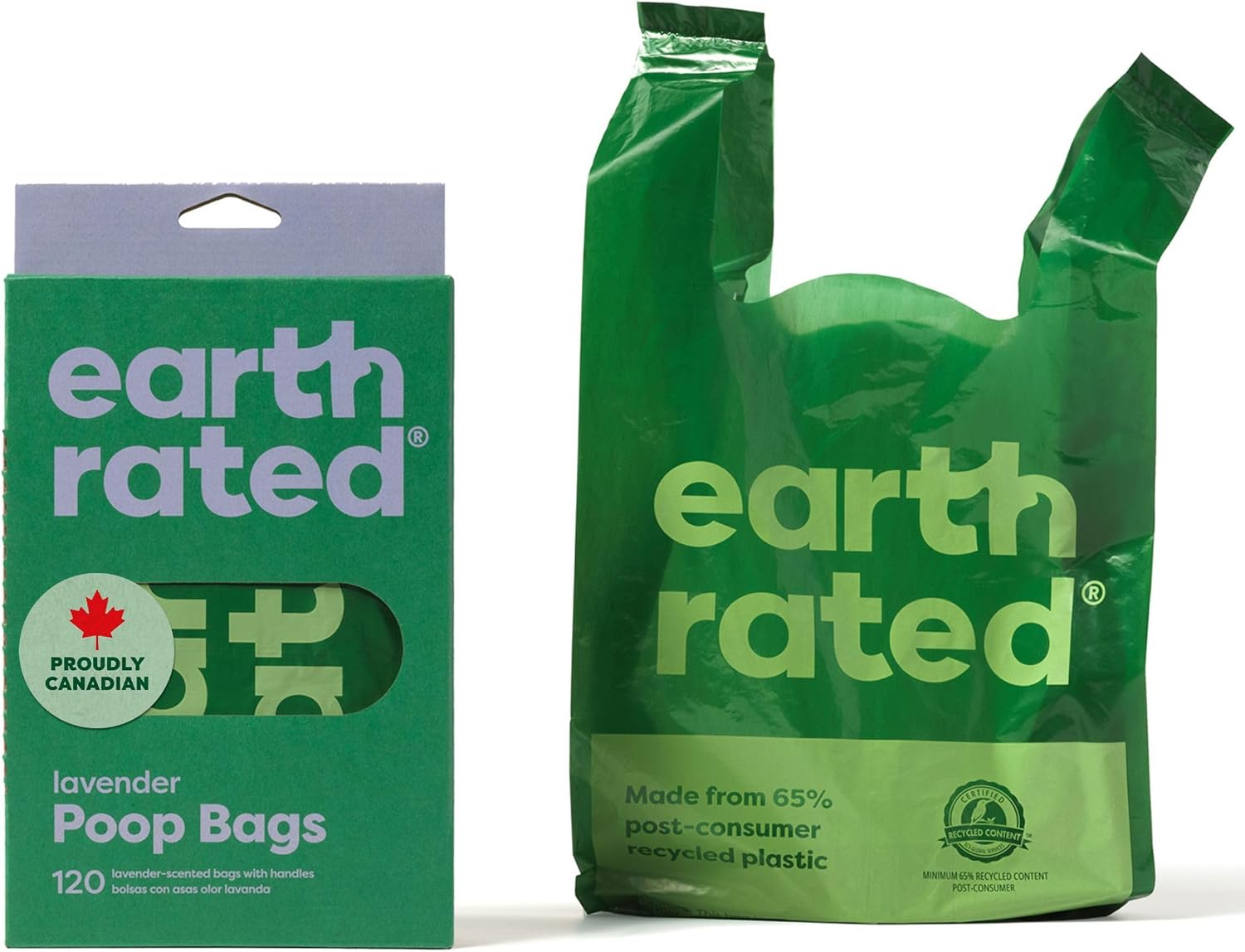 Earth Rated Dog Poop Bags with Easy-to-Tie Handles, Extra Wide Opening, Dispensing Box, Guaranteed Leakproof, Lavender, 120 Handle Bags