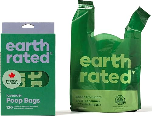 Earth Rated Dog Poo Bags with Handles, Easy Tie and Guaranteed Leakproof, Lavender Scented, 120 Bags