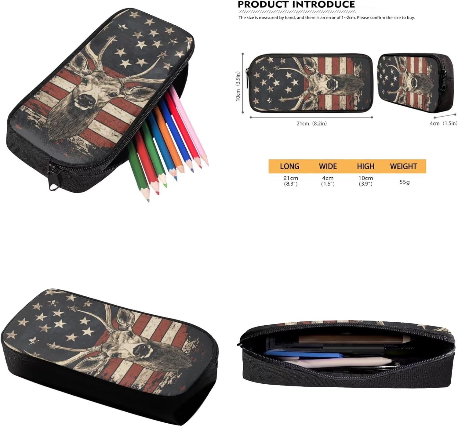 GIFTPUZZ Deer Backpack for Kids 3-5 with Lunch Box American Flag Boys Backpack Set Large Capacity School Bag Set for Boys 5 in 1 for Preschool Kindergarten Toddler Casual Travel