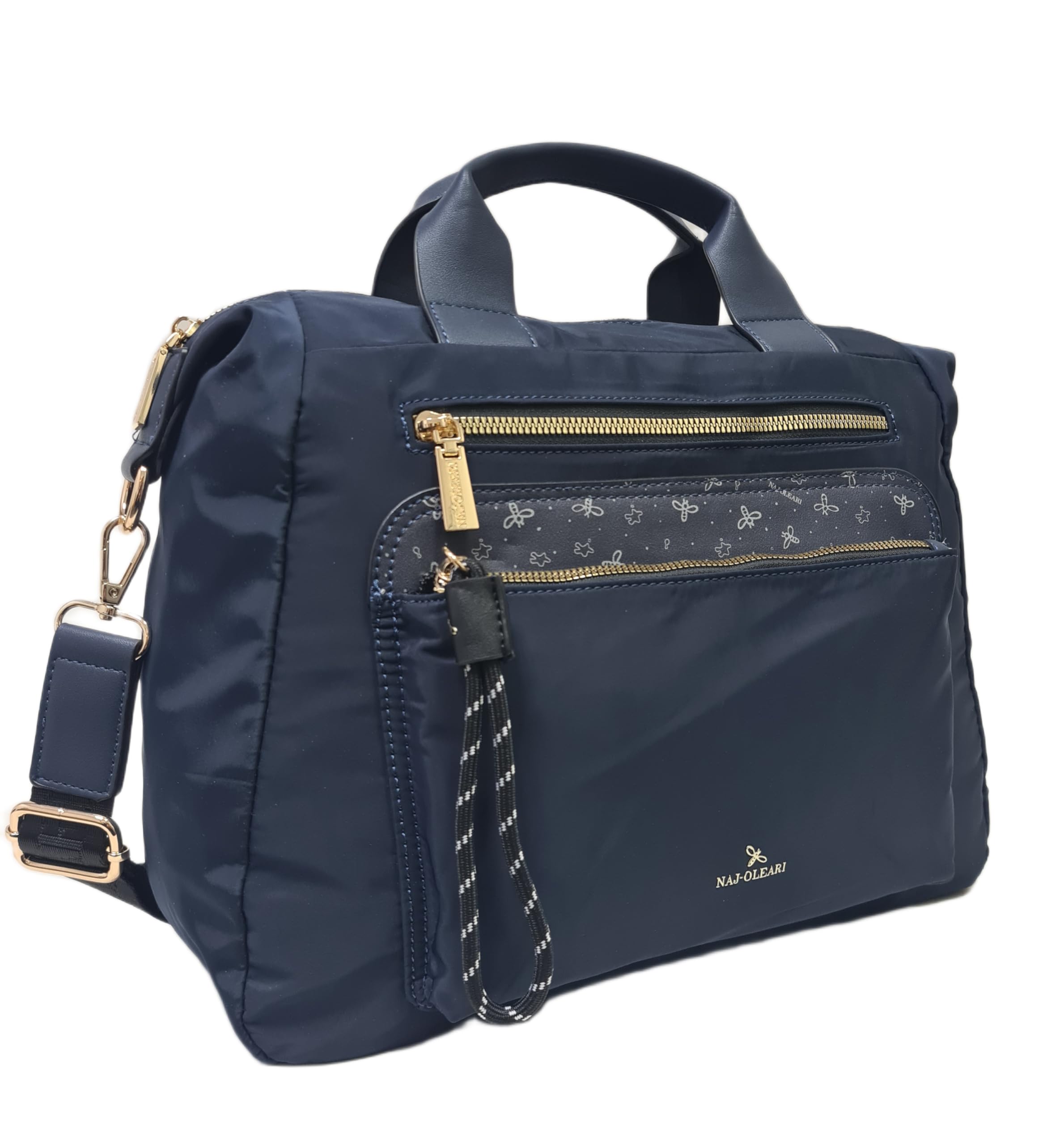 NAJ-OLEARI Borsa Cartella Donna in Nylon Riciclato, Multitasche con Cerniere Dorate, Portadocumenti Multiuso, Dimensioni 27x37x15 cm, Art. 61834/A