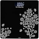 Plenzo Digital Body Weight Scale with LCD Display, Tempered Glass Platform, Floral Pattern, Accurate Bathroom Weighing Machine, Black gallery image