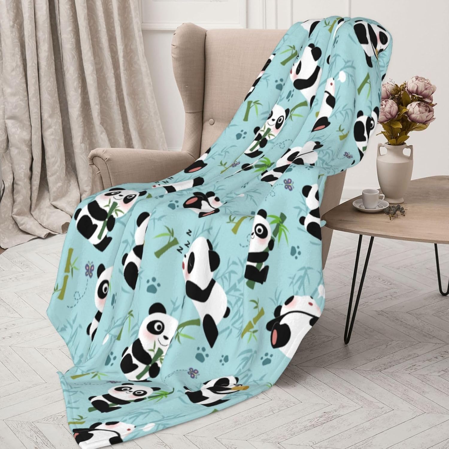 Pandas Throw Blanket Flannel Fleece Bed Blanket Plush Cozy Air Conditioning Blanket Plush Gift for Girls Boys Men Women Bedroom Sofa 50"x40" - Image 5