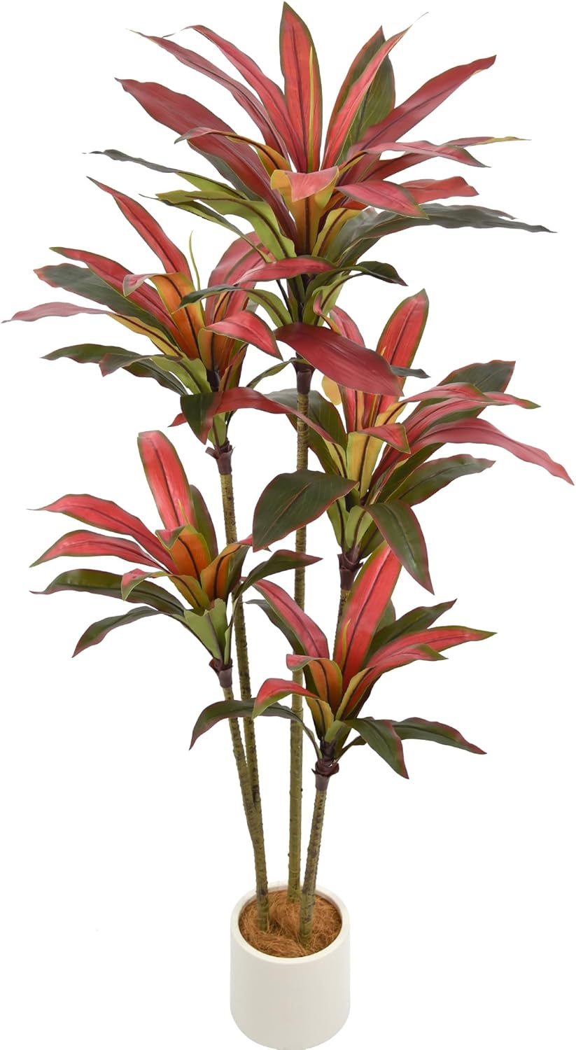 Artificial Dracaena Tree 5ft(60in) Tall Large Faux Silk Plants with Realistic Trunks and Red Leaves, Fake Floor Potted Artificial Plants for Home Office Indoor Decor (5feet,1Pack) - Image 5