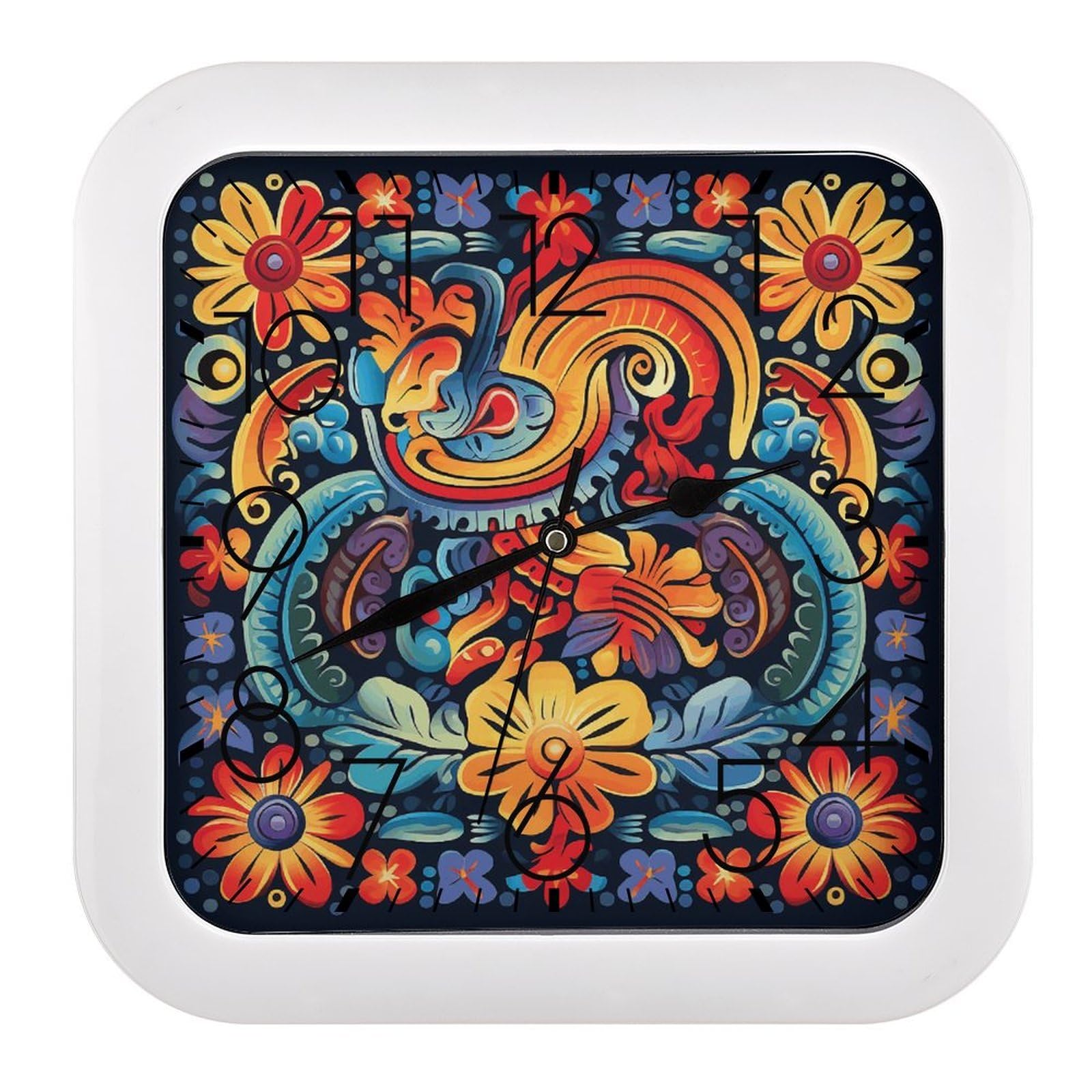 MUSM 10.2 X 10.2 Inch Modern Mexican Wall Clock Battery Operated High Accuracy Decorative Square Clocks for Kitchen Bedroom Living Room Home Office Porch