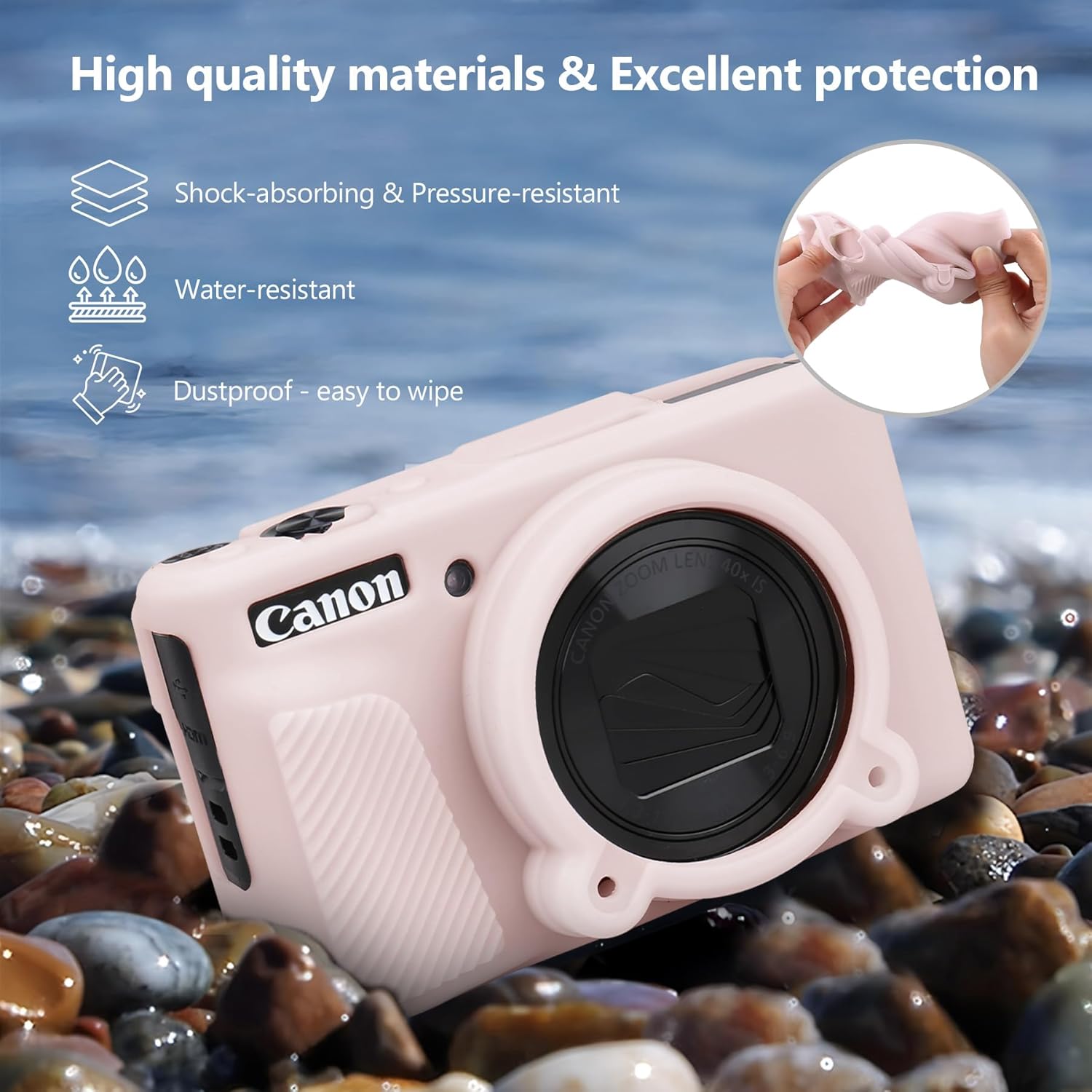 Case for Canon PowerShot SX740 HS, SX730 HS Camera, Hard Case*1+Soft Silicone Cover*1, SX740/SX730 Digital Camera Soft Silicone Protective Bag with Removable Lens Cover, Jelly Pink