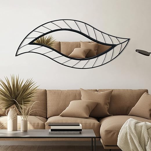 ironsmithn Decorative Wall Mirror, Leaf Teardrop Mirror with Metal Frame, 45" x 18.5" Black Wall Mounted Mirror for Bathroom Vanity Living Room Bedroom Fireplace