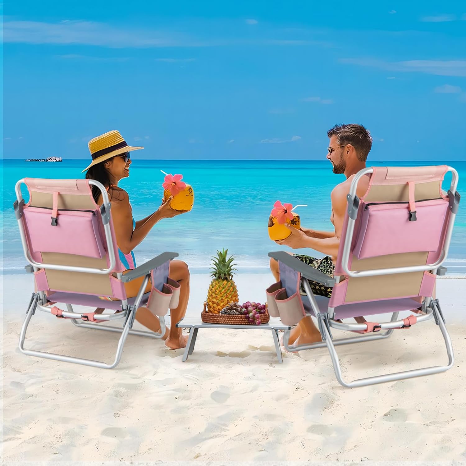 GYMAX Beach Chairs, 2-Pack Backpack Camping Chair