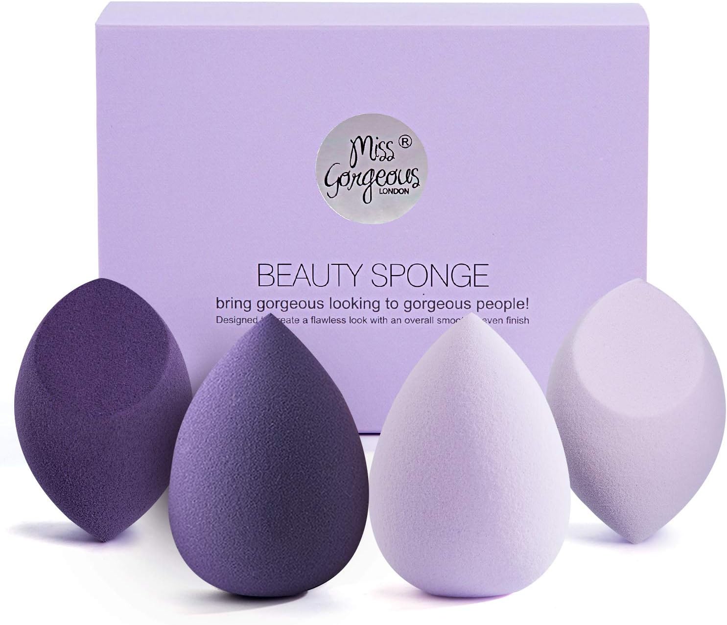 Blender Beauty Makeup Sponges - Miss Gorgeous Blending Foundation Sponge Puff Set Gift Box (4PCS-Purple)