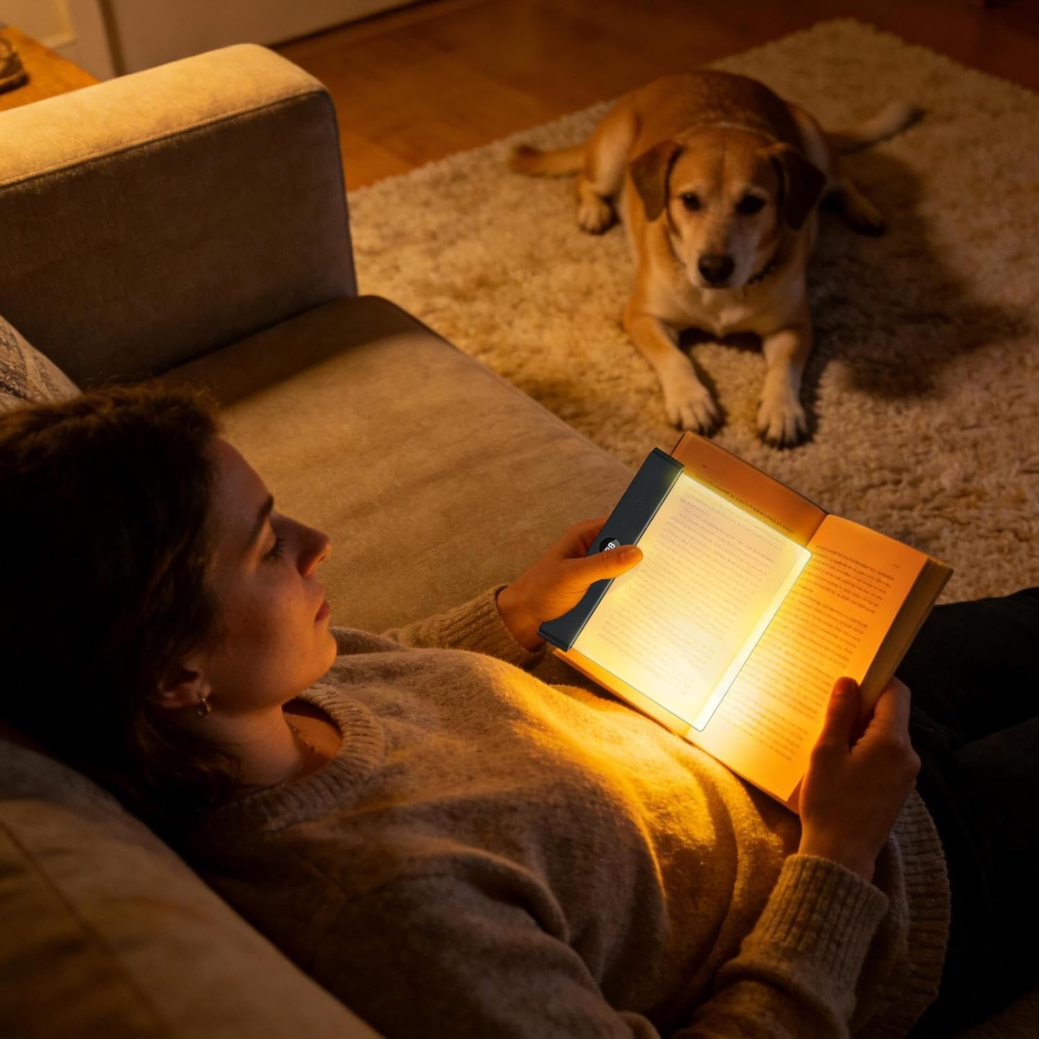 Genérico Smart Flat LED Reading Light, Book Reading Light Flat Bed Clear LED Rechargeable Smart Book Lamp 3 Colors, for Children Readers Home Travel Office