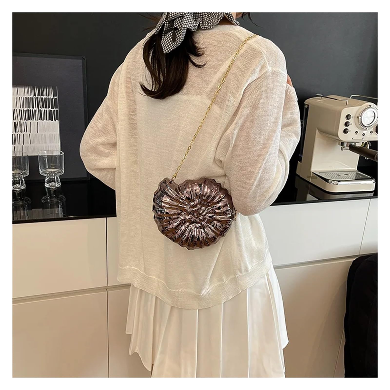 Donna Shell Clutch Borsa da sera estiva con conchiglia, borsa a tracolla lucida, mini pochette, a catena, donna