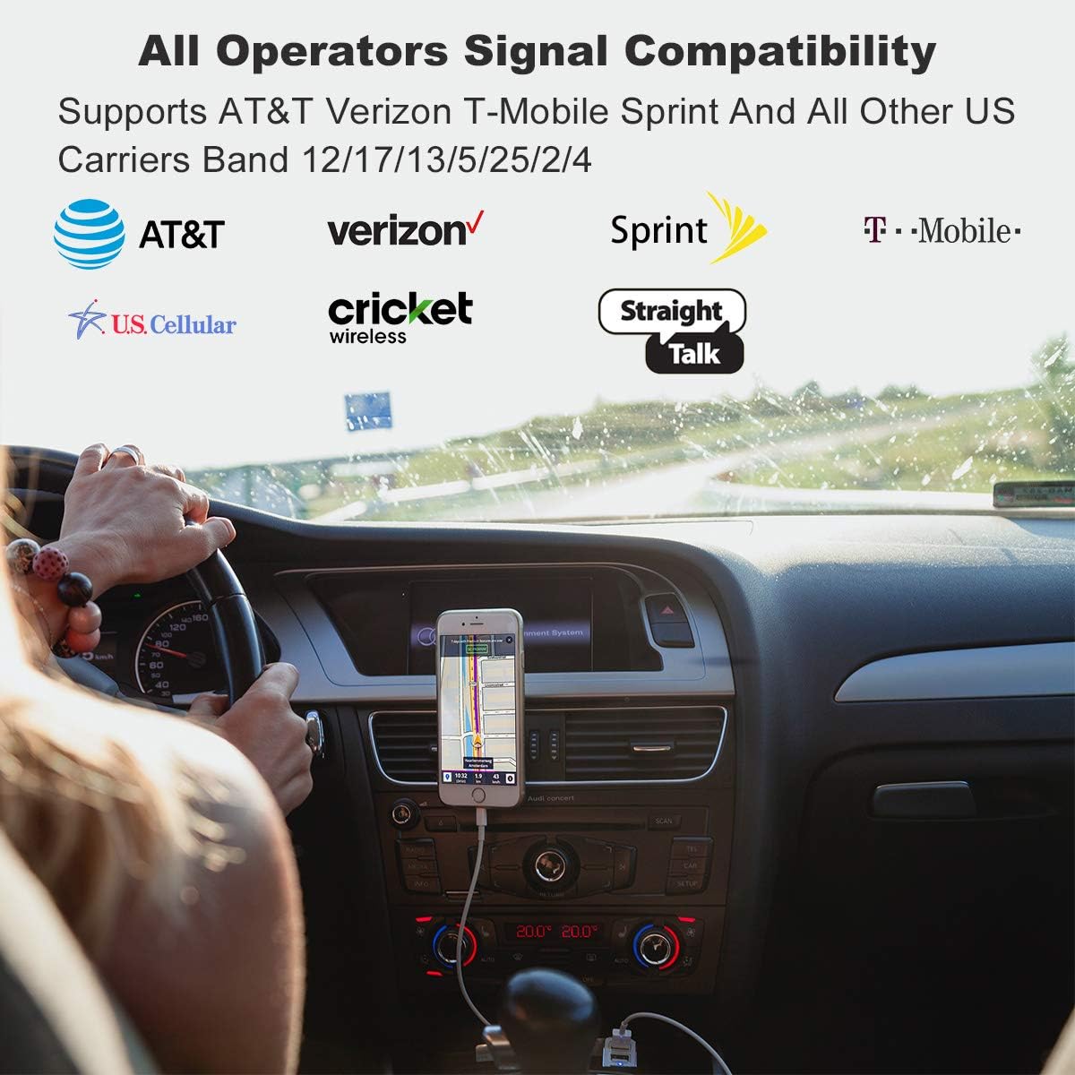 Super Deal Product Amazboost Cell Phone Booster for Car, Truck,RV,Pickup or SUV,Vehicle 5 Bands Signal Booster Apply to All U.S. Carriers | Compatible with Verizon AT&T Sprint T-Mobile（5G Ready,Band12, 13,17,5,25,2,4 ）
