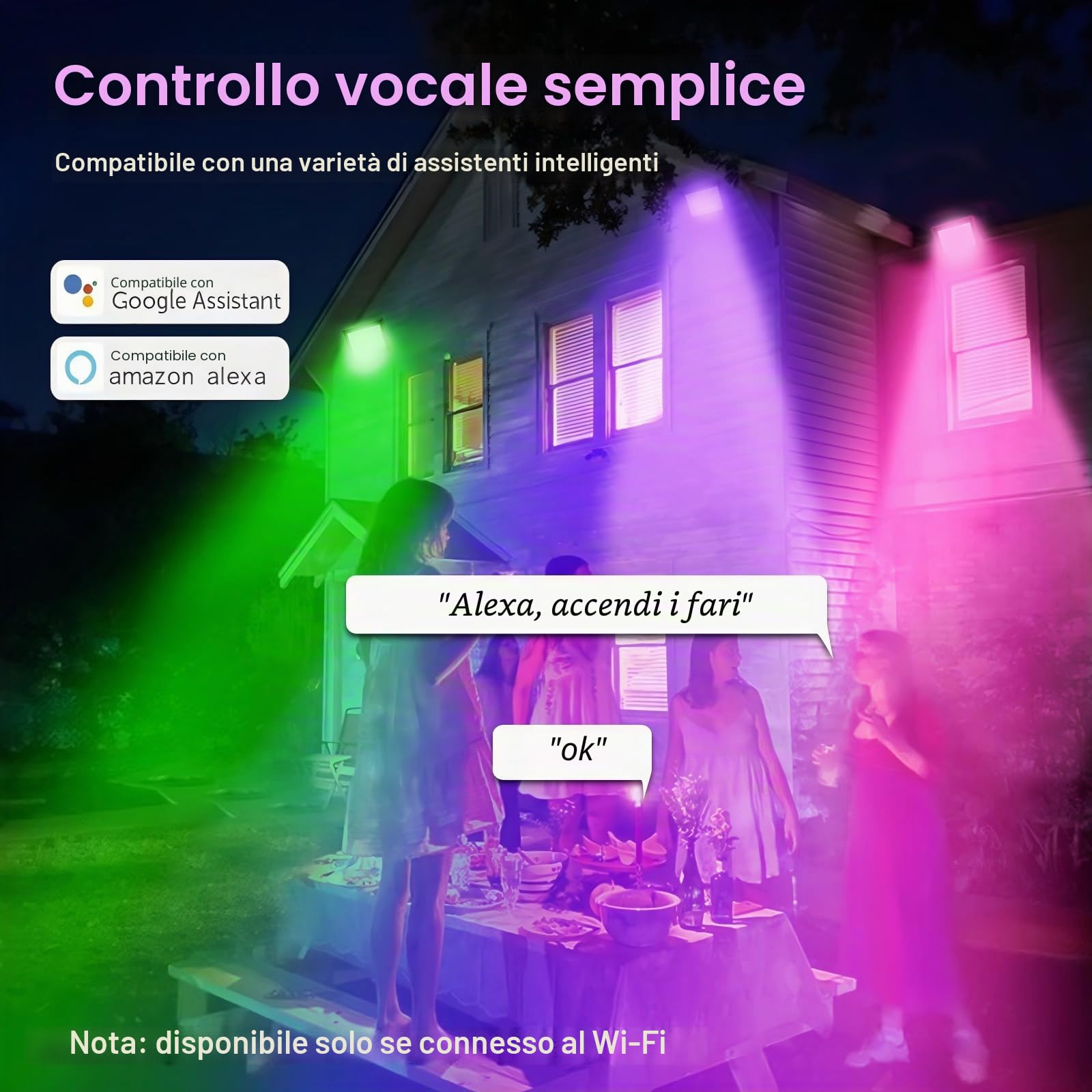 Faretto LED RGB Esterno 50W,Smart Faretti RGBCW Faro LED Cambia Colore/Controllo APP/Dimmerabile/Timer/Sinc Music/IP66 Impermeabile Proiettore Lampada Esterno Per Natale,Halloween,Disco,Festa
