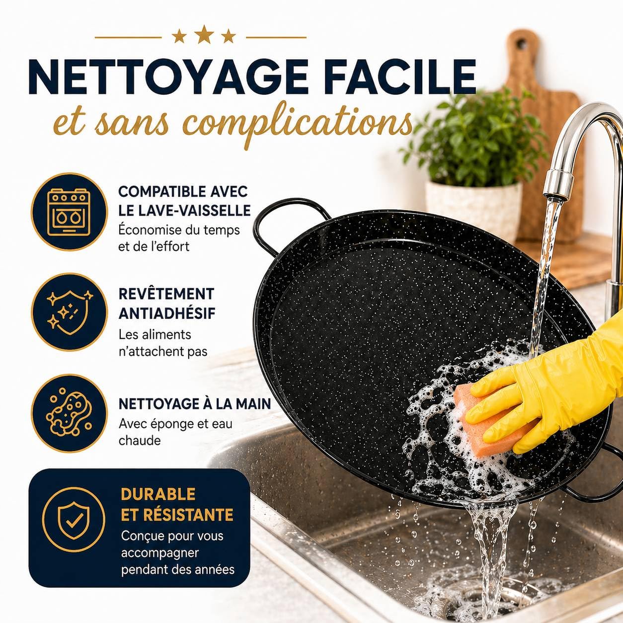 TEHORNEO Paella, Poele Paella en Acier Émaillé 32 cm 4-5 portions, Plats, Poele, Plat Induction, Compatible avec Plaques à Induction, Vitrocéramiques, Gaz