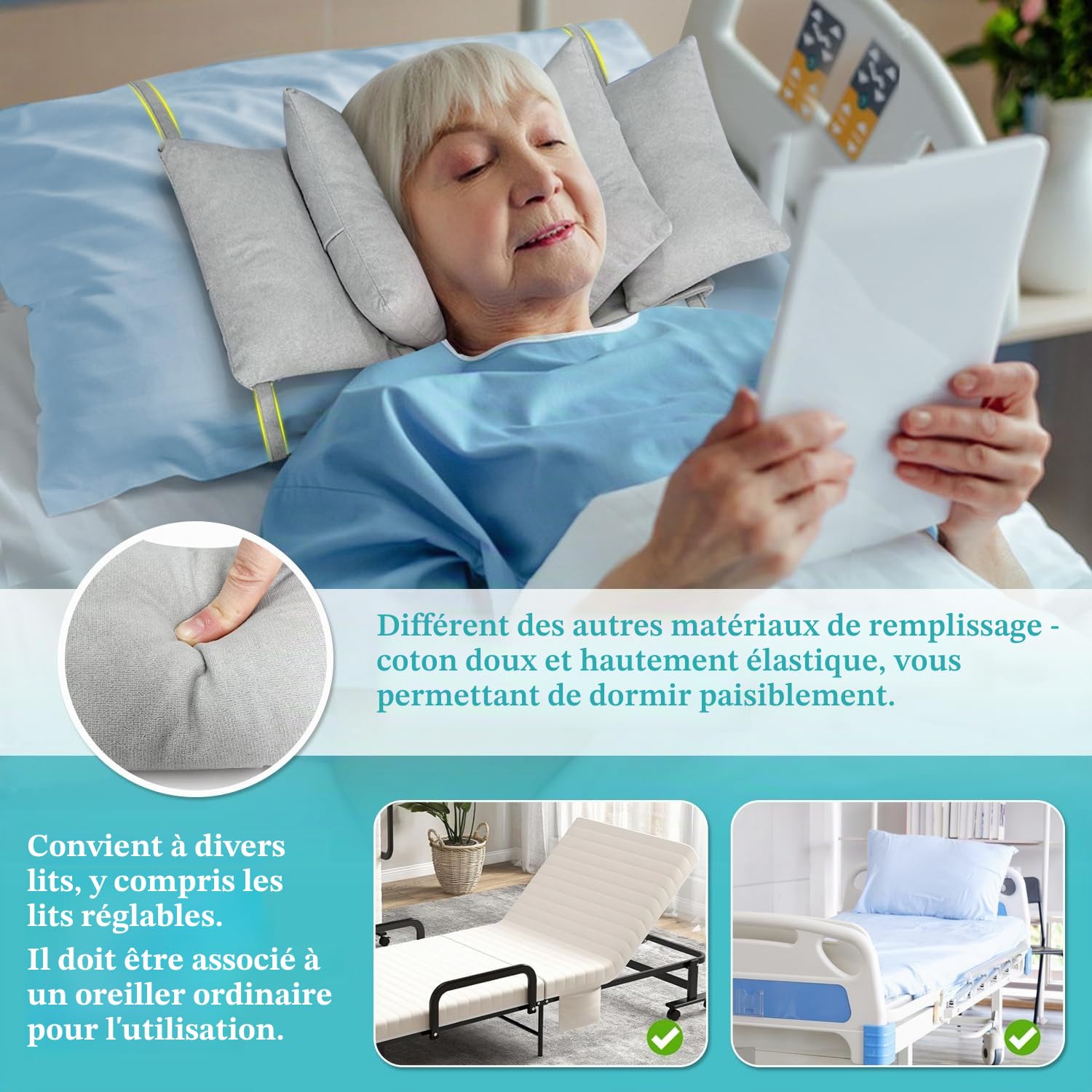 Coussin cale pour dormir - Stabilisateur de cou post-chirurgie - En mousse - Soutien médical du cou - Positionneur de la tête - Oreiller visage vers le haut - Oreiller de positionnement de la