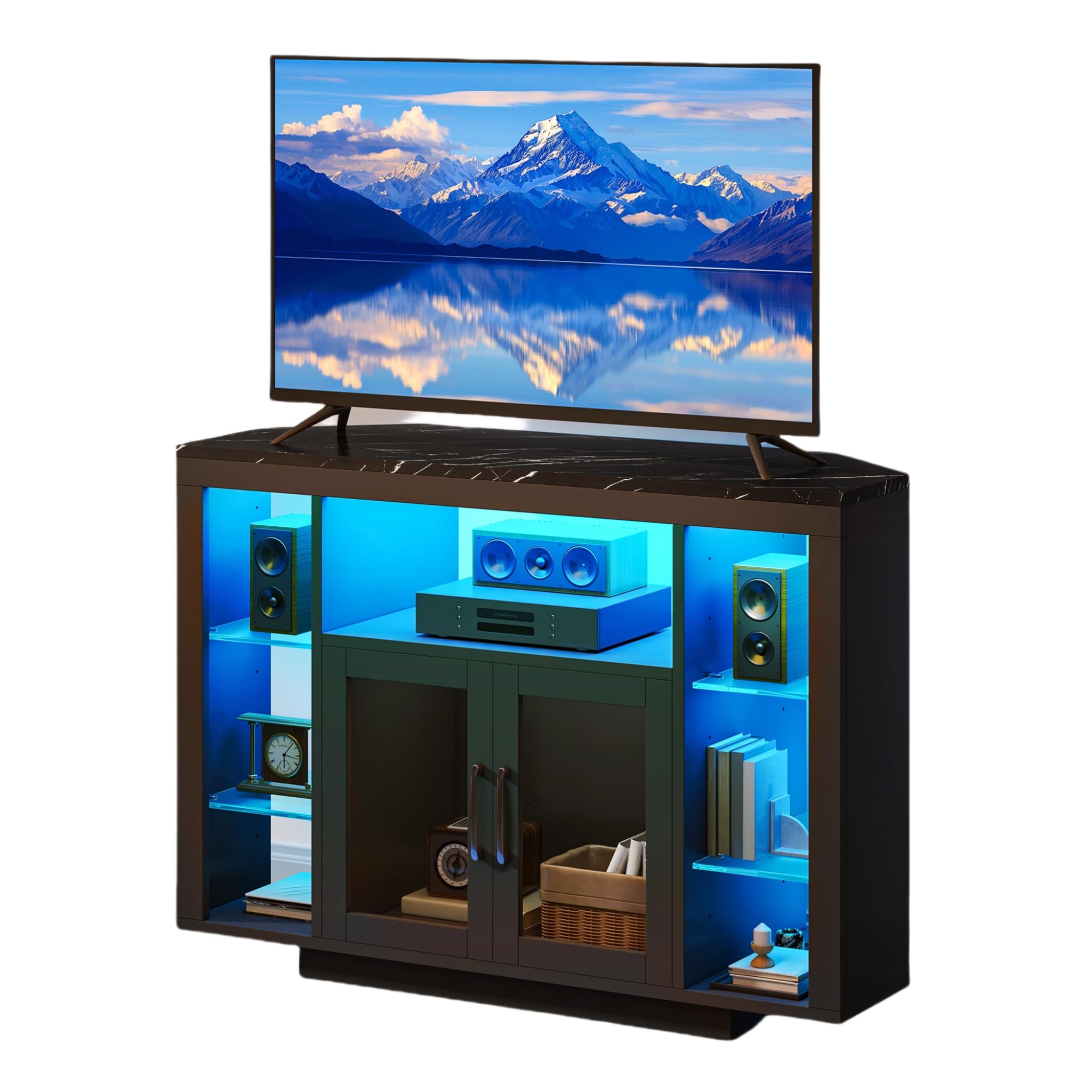 YITAHOME 100CM Mueble de TV esquinero con iluminación led RGB, Unidad de TV de Esquina para TV de hasta 55 Pulgadas con 7 estantes Abiertos del Centro de Entretenimiento de Juegos Estante de TV