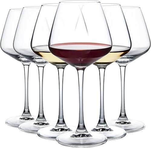 UMEIED Juego de copas de vino tinto (15 onzas, juego de 6), copas de vino burdeos de tallo largo, copas de vino transparentes, perfectas para