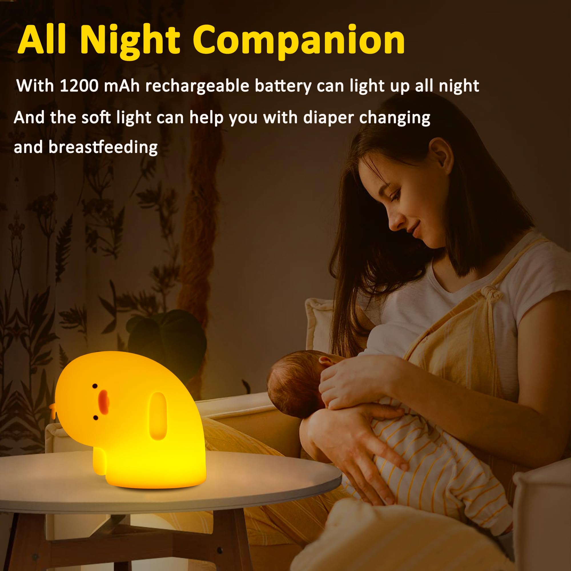 Lampada Notturna A Forma Di Anatra Esistenziale: Luce LED Ricaricabile In Silicone Morbido Per Bambini E Regalo Divertente (3 Intensità, Timer, Fino A 6h) - 3