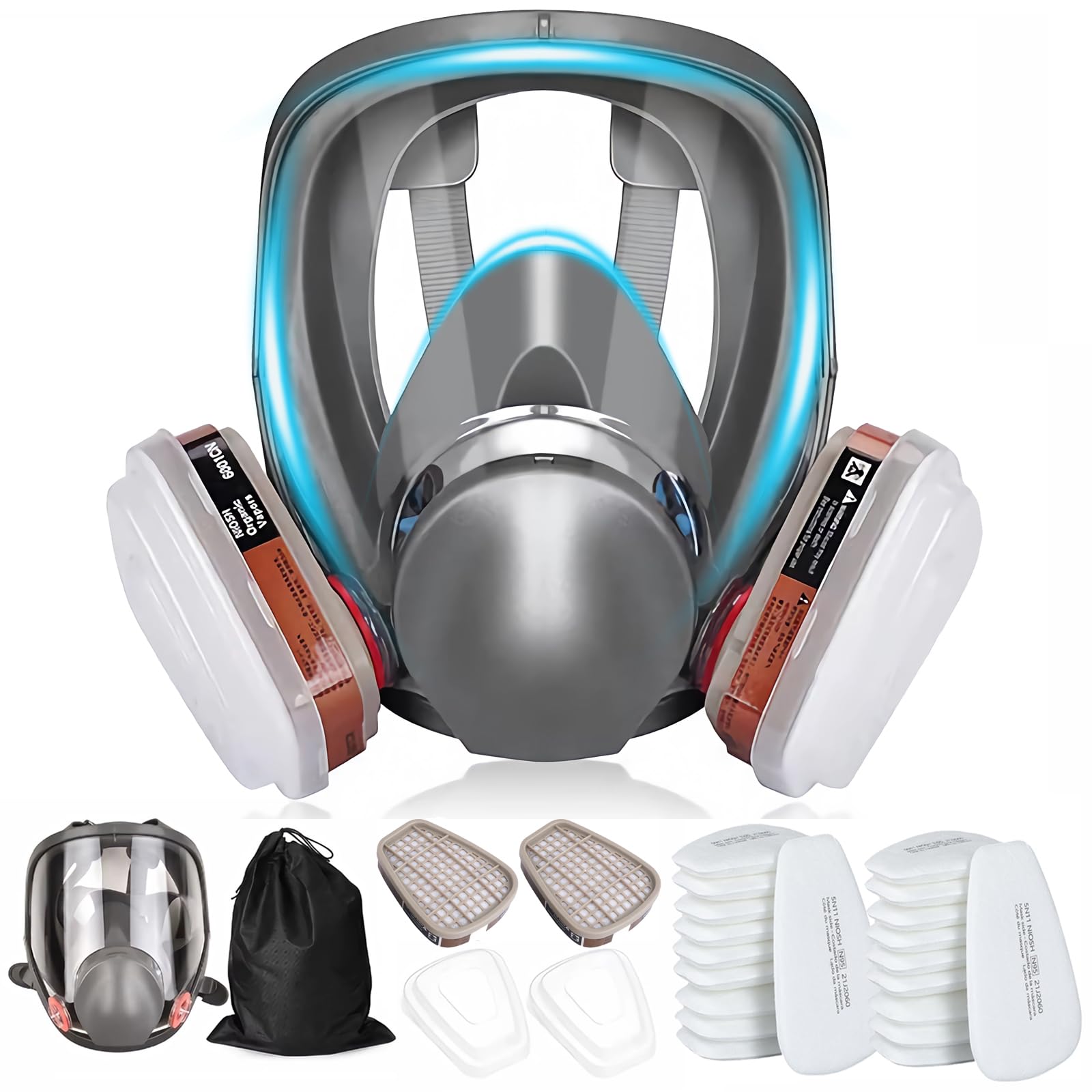 Masque respiratoire réutilisable complet pour le visage, masque à gaz, masque intégral avec filtre, masque industriel anti-poussière pour pulvérisation, ponçage, peinture, polissage, soudage avec 22
