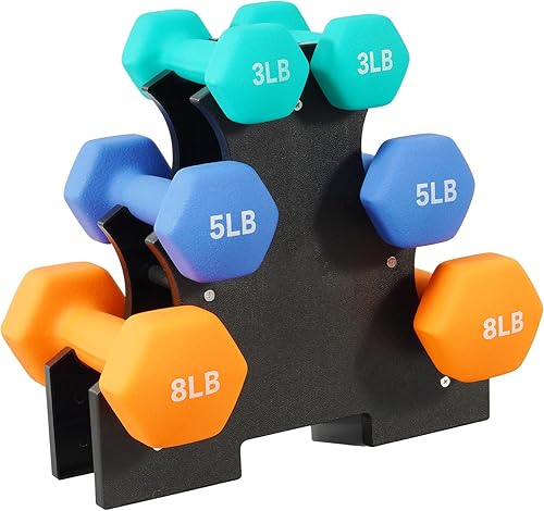 Miniatura 1 de Fitvids Neoprene Coated Dumbbell Set with Rack, Free Hand Weight Set For Home Gym Workout, Anti-Slip, Anti-roll, 20LBS, 32LBS, 50LBS and 56LBS Sets,