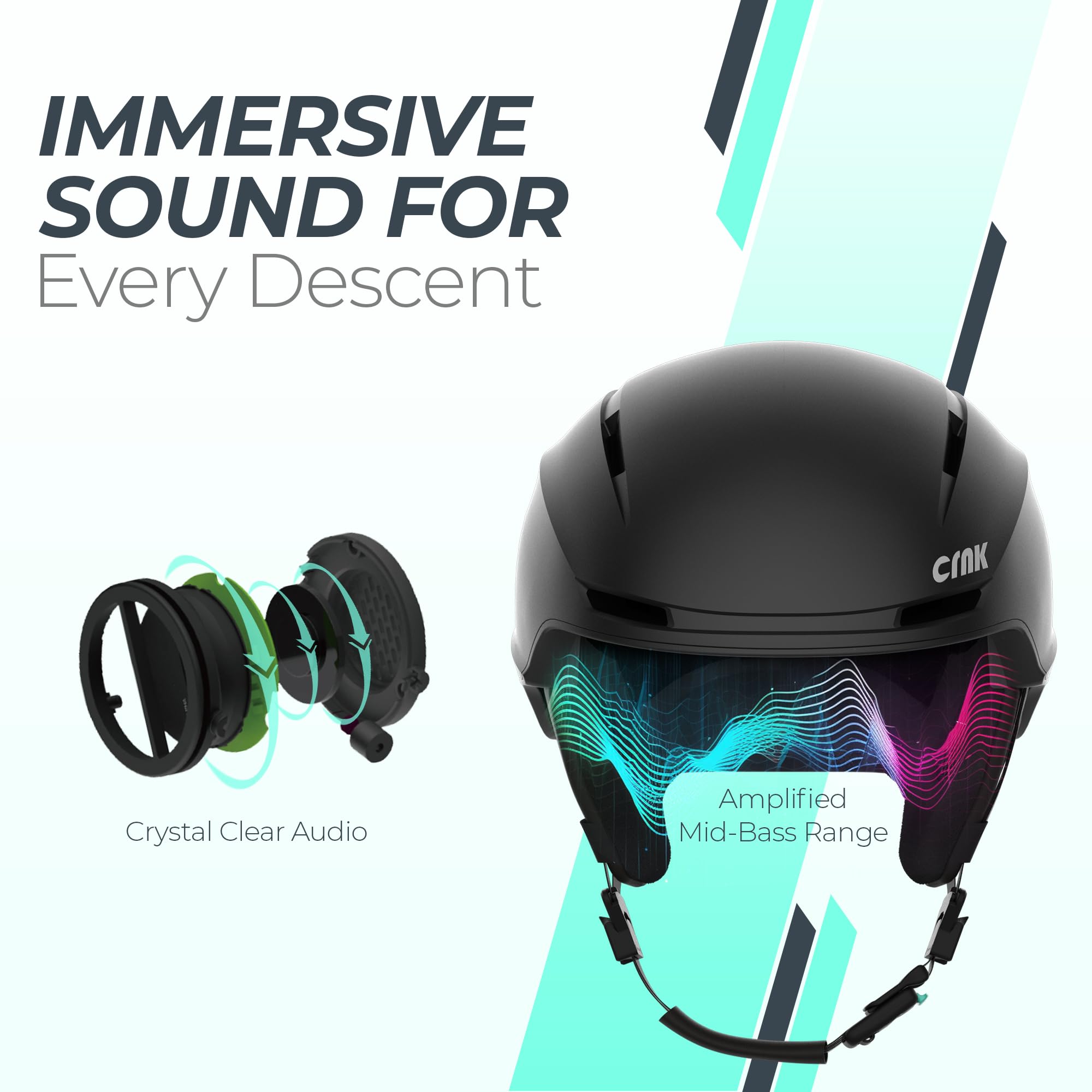 CRNK Skadi Alpha - Casco da sci Bluetooth unisex, con altoparlanti e microfono, colore: nero