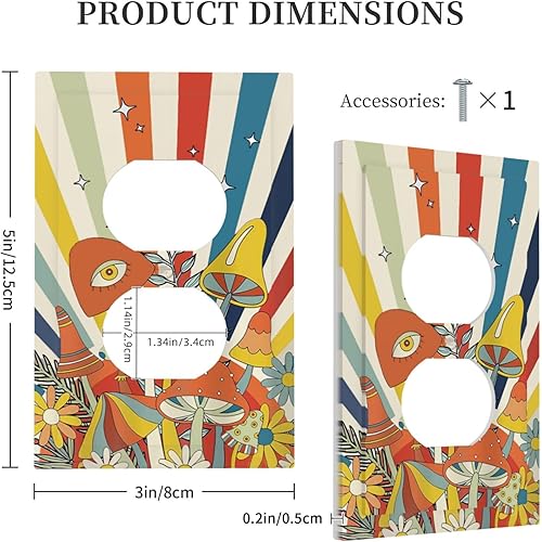 Miniatura 5 de 70s Retro Sun 1 Gang Outlet Covers Dúplex Receptáculo Hippie Hongo Placa de pared Decorativa Boho Sol Sunrise placa frontal Placa de interruptor